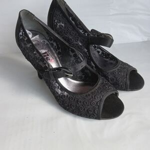 Elegant Black Lace Peep-Toe Heels